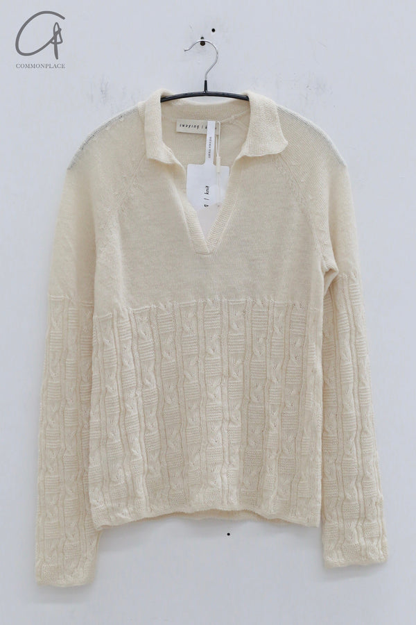 SWAYING 24 Autumn and Winter Wool Linen Blended POLO Shirt SW-SW24AW1T45-BAI White